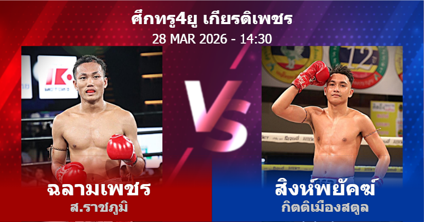วิเคราะห์ มวย ฉลามเพชร ส.ราชภูมิ vs สิงห์พยัคฆ์ กิตติเมืองสตูล วันเสาร์ที่ 28 มีนาคม 2569