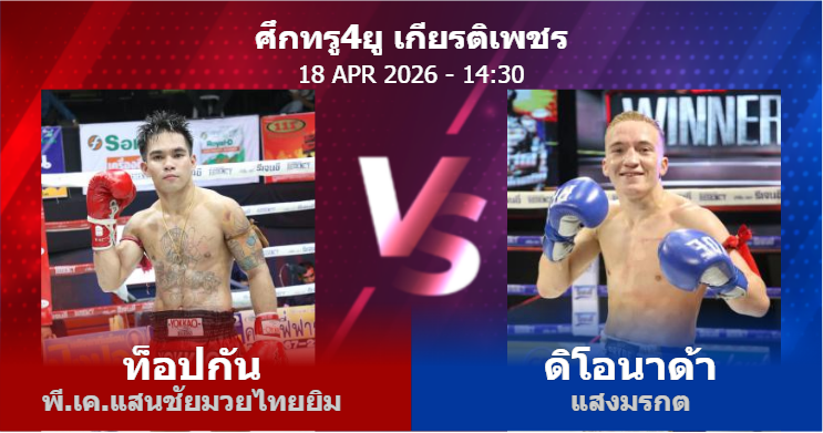 วิเคราะห์ มวย ท็อปกัน พี.เค.แสนชัยมวยไทยยิม vs ดิโอนาด้า แสงมรกต วันเสาร์ที่ 18 เมษายน 2569