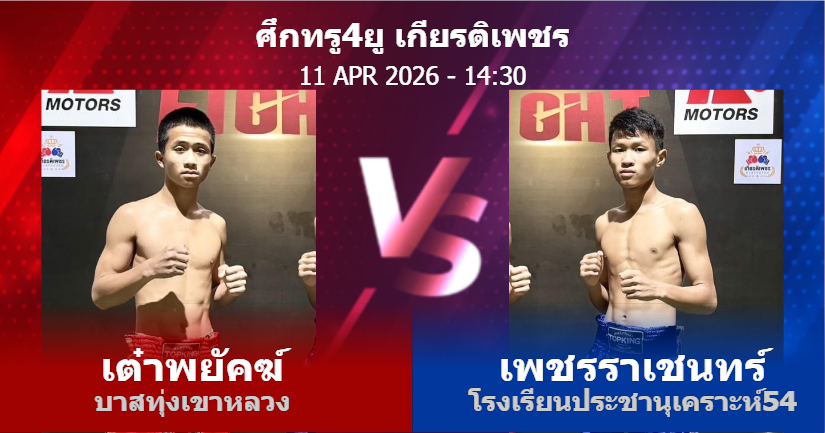 วิเคราะห์ มวย เต๋าพยัคฆ์ บาสทุ่งเขาหลวง vs เพชรราเชนทร์ โรงเรียนประชานุเคราะห์54 วันเสาร์ที่ 11 เมษายน 2569