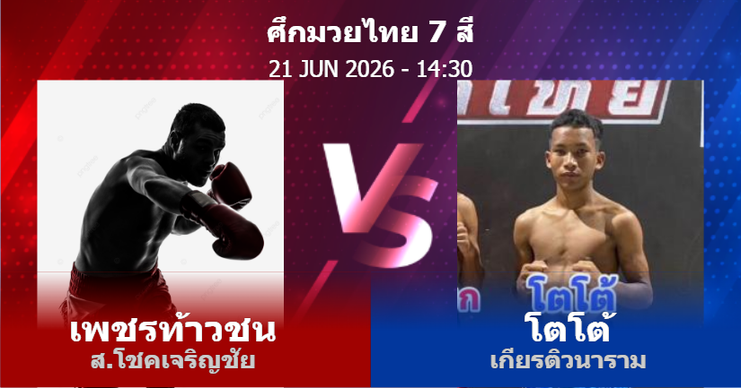 วิเคราะห์ มวย เพชรท้าวชน ส.โชคเจริญชัย vs โตโต้ เกียรติวนาราม วันอาทิตย์ที่ 21 มิถุนายน 2569